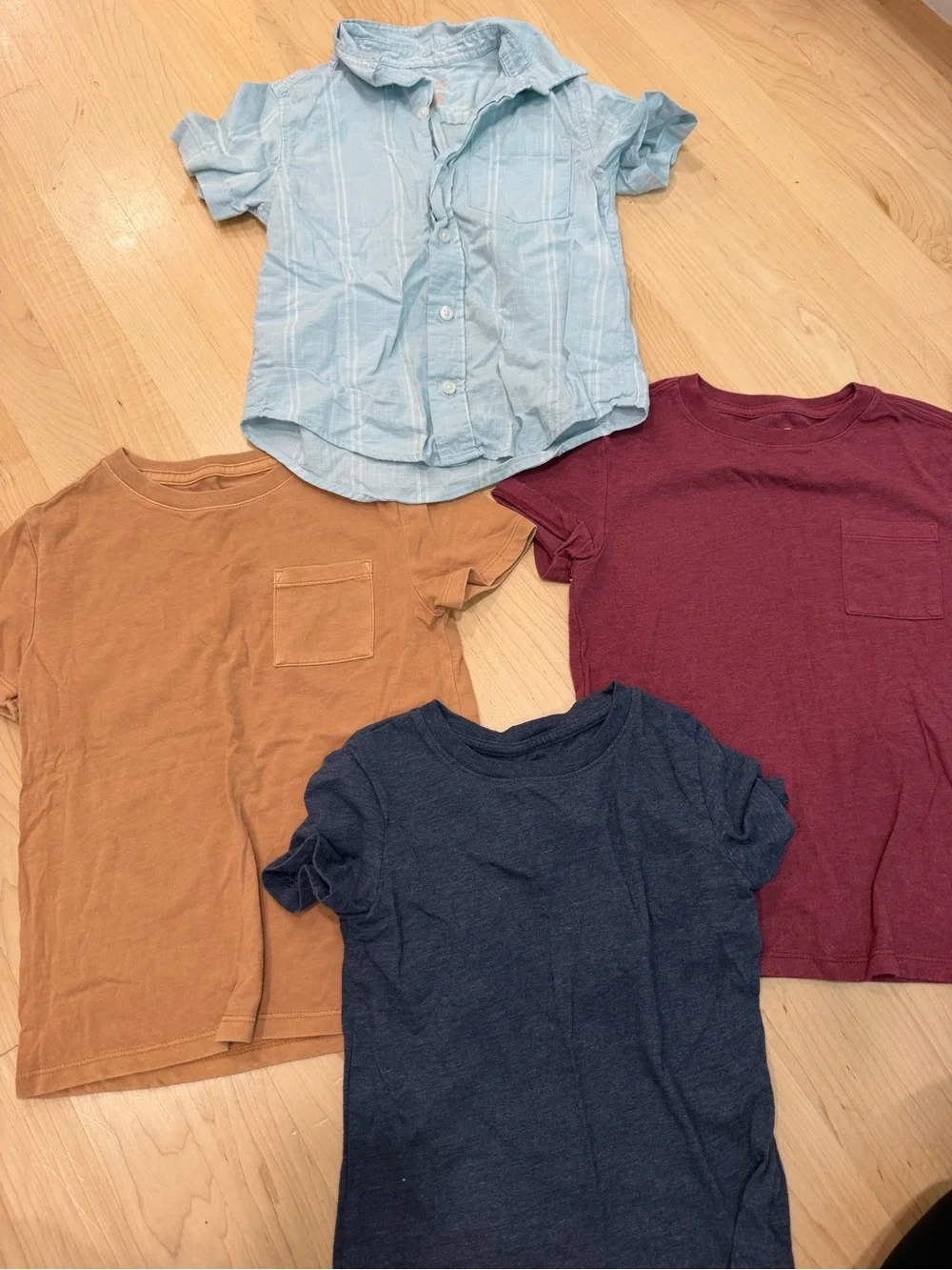 Cat & Jack Kids Short Sleeve Shirt Bundle - Light Blue Button-Up, Burgundy, Navy